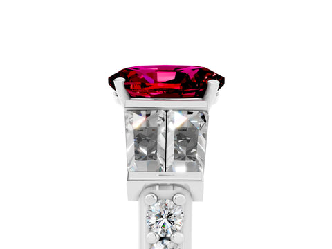 White gold Oval Cut Garnet Engagement Ring with Baguette Side Stones and Channel Set Band_5