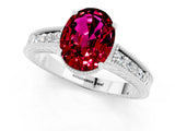 White gold Oval Cut Garnet Engagement Ring with Milgrain Channel Set Band and Prong Setting_1
