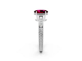 White gold Oval Cut Garnet Engagement Ring with Milgrain Channel Set Band and Prong Setting_2