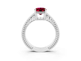 White gold Oval Cut Garnet Engagement Ring with Milgrain Channel Set Band and Prong Setting_3