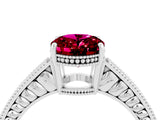 White gold Oval Cut Garnet Engagement Ring with Milgrain Channel Set Band and Prong Setting_4