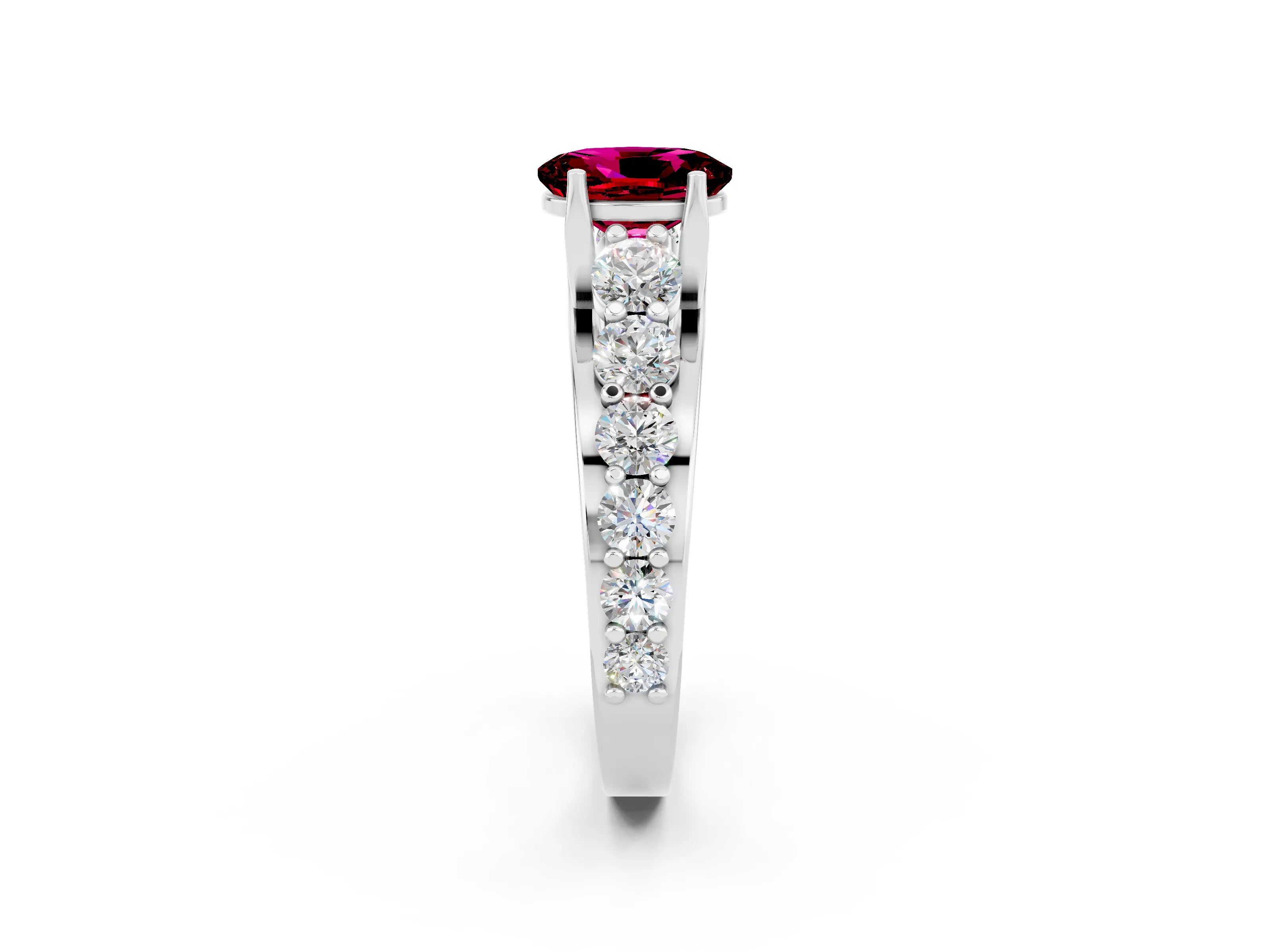 White gold Oval Cut Garnet Engagement Ring with Pavé Band and Four-Prong Setting_2
