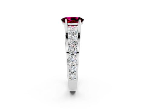White gold Oval Cut Garnet Engagement Ring with Pavé Band and Four-Prong Setting_2