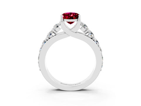 White gold Oval Cut Garnet Engagement Ring with Pavé Band and Four-Prong Setting_3