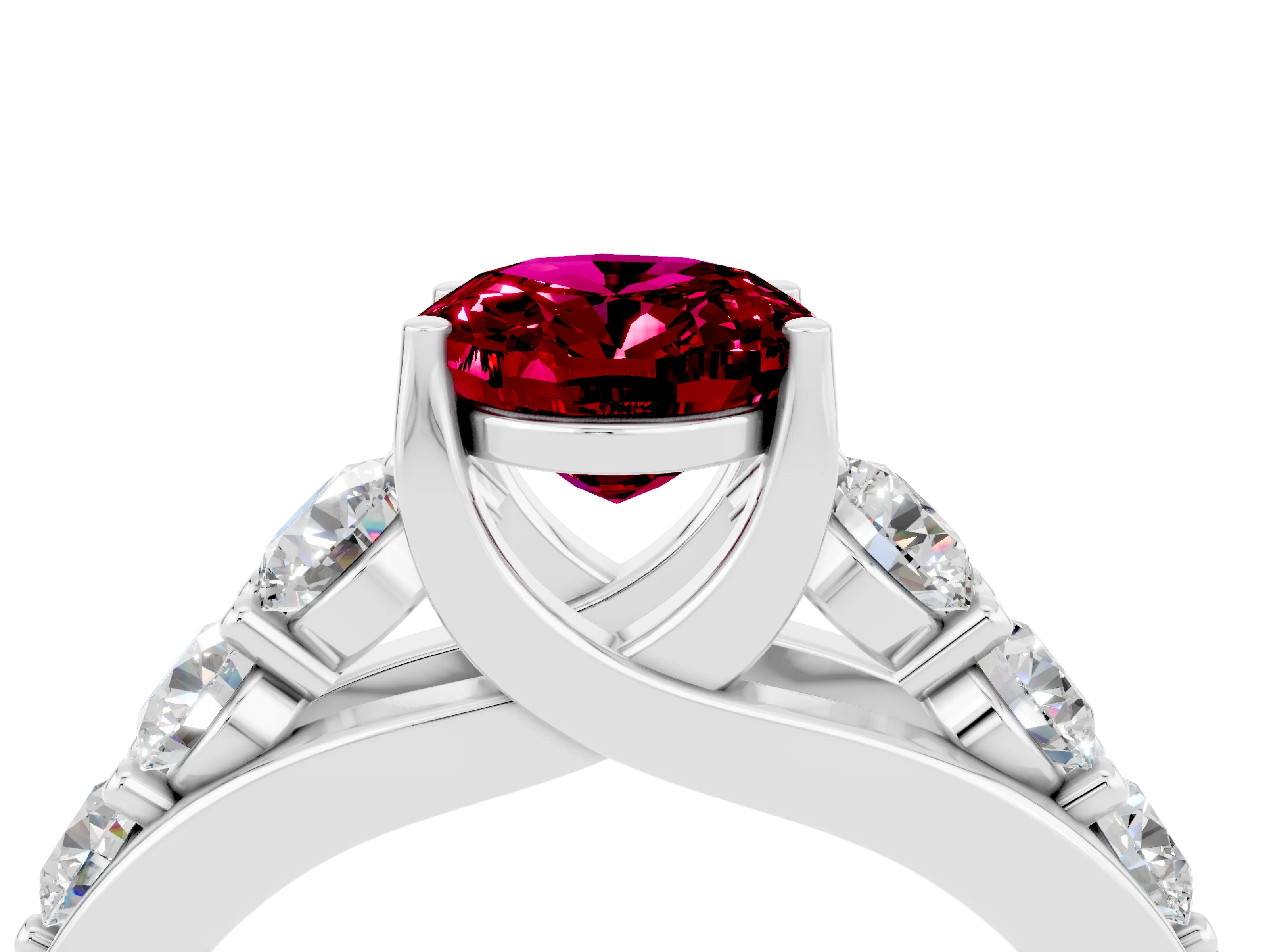 White gold Oval Cut Garnet Engagement Ring with Pavé Band and Four-Prong Setting_4