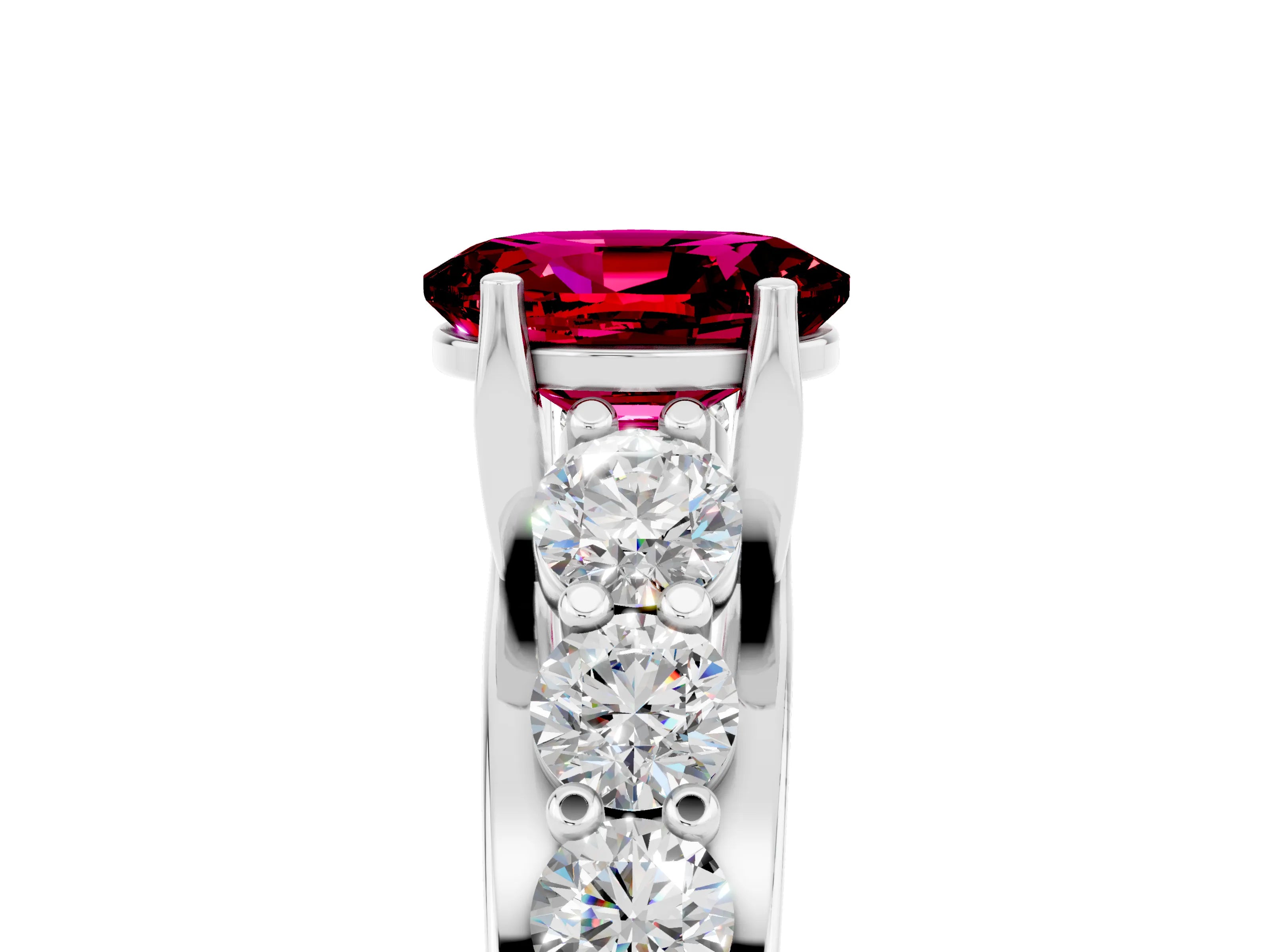 White gold Oval Cut Garnet Engagement Ring with Pavé Band and Four-Prong Setting_5