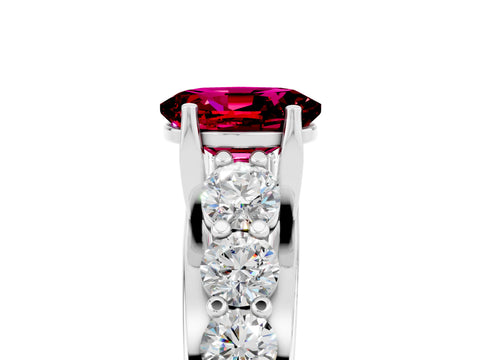White gold Oval Cut Garnet Engagement Ring with Pavé Band and Four-Prong Setting_5