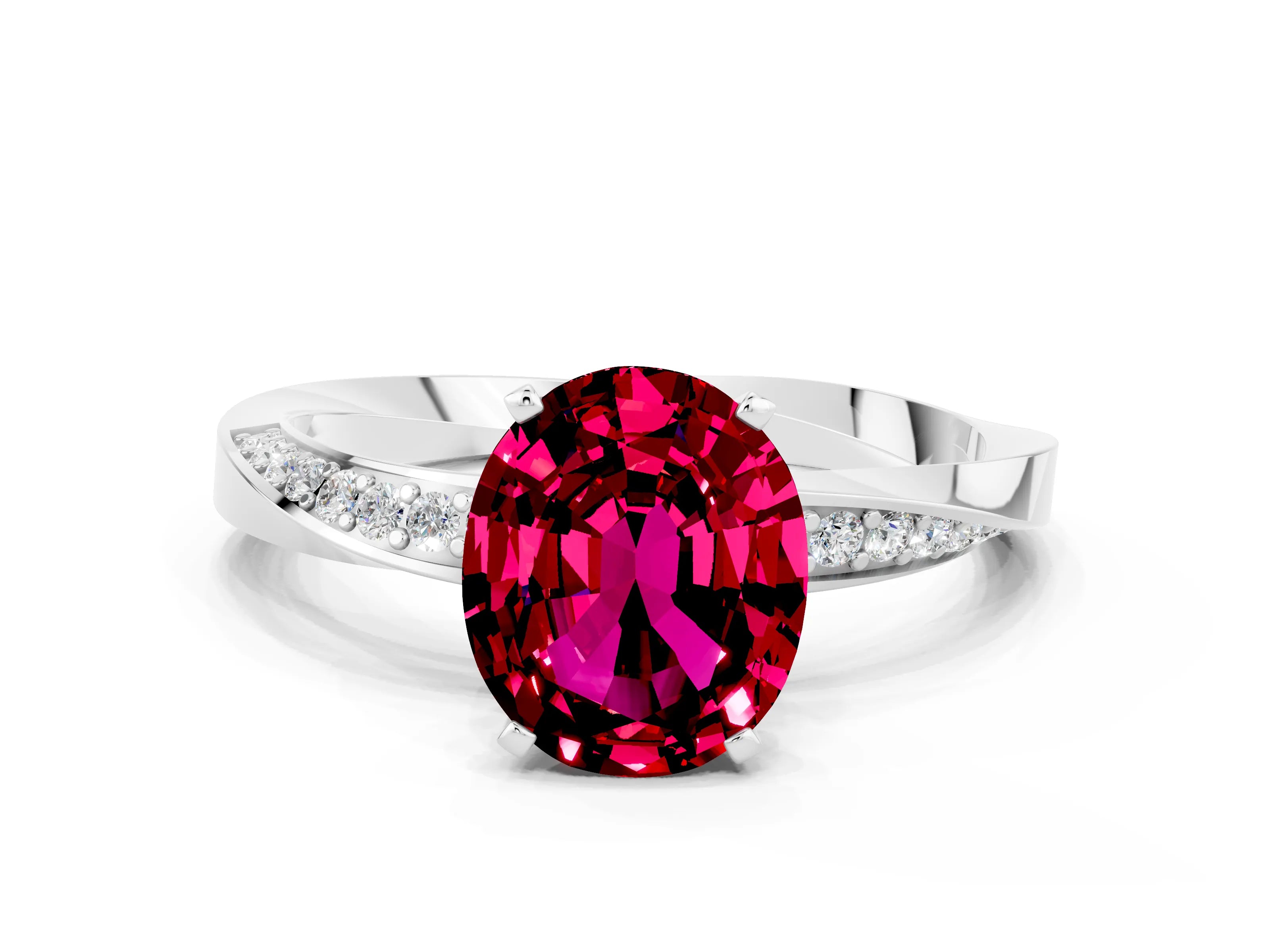White gold Oval Cut Garnet Engagement Ring with Side Stone Accents and Four-Prong Setting_27