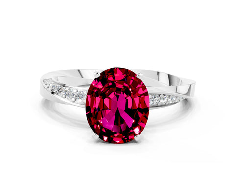 White gold Oval Cut Garnet Engagement Ring with Side Stone Accents and Four-Prong Setting_27