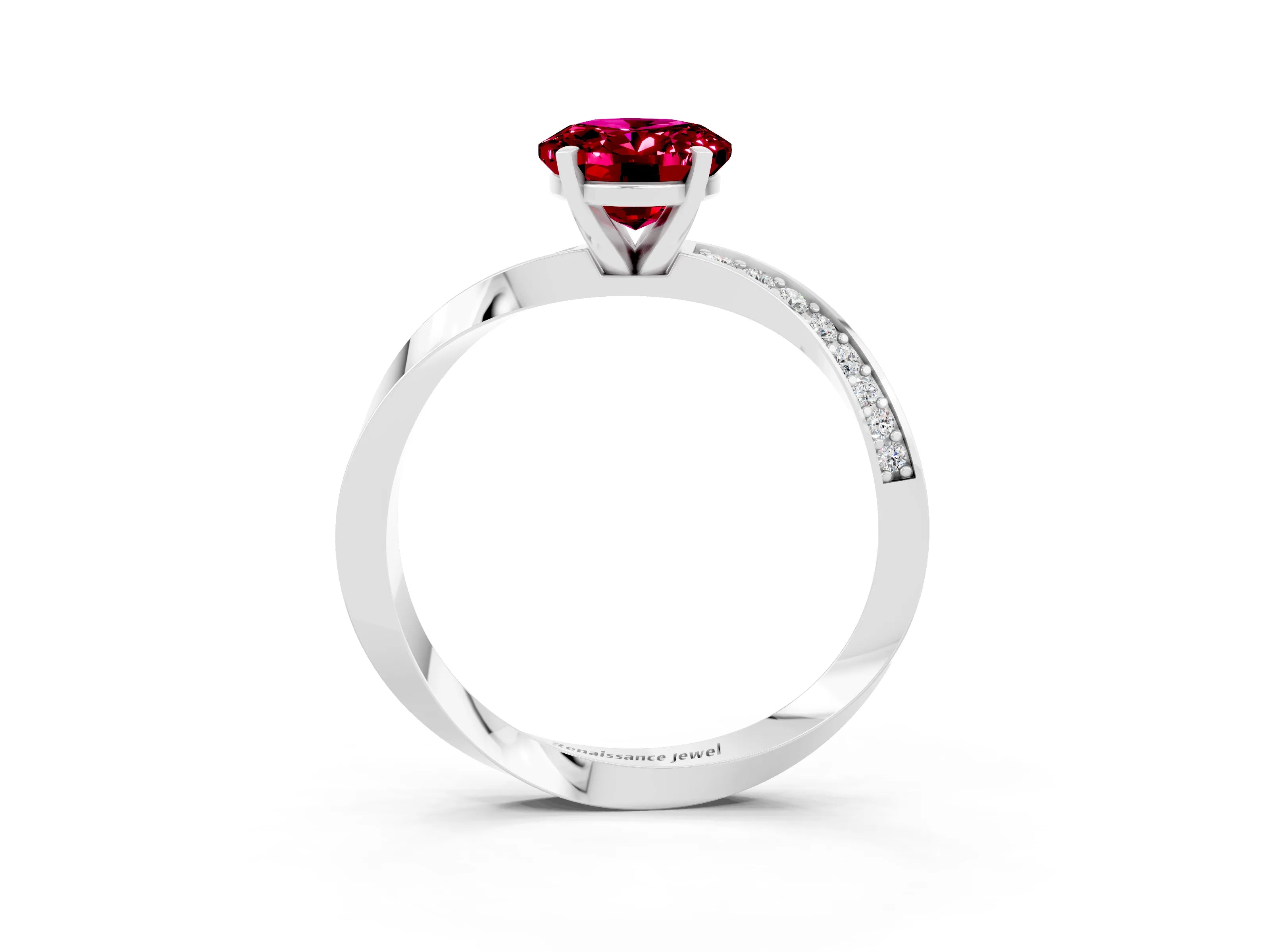 White gold Oval Cut Garnet Engagement Ring with Side Stone Accents and Four-Prong Setting_30