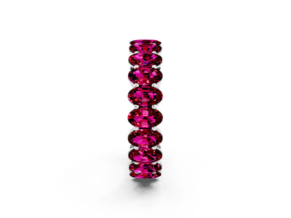 White gold Oval Cut Garnet Eternity Band with Shared Prong Setting