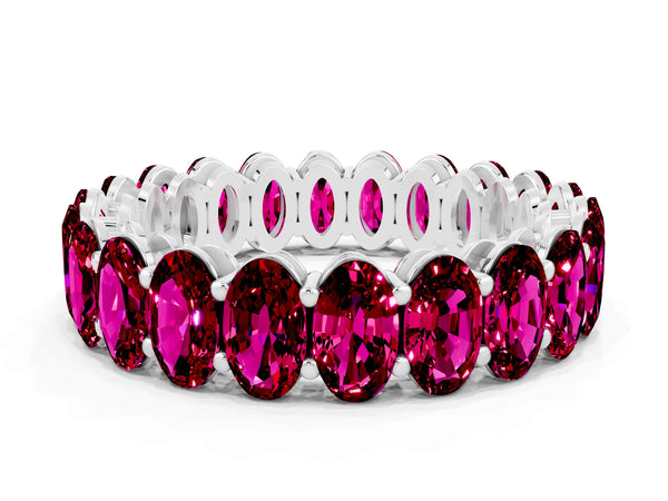 Silver Oval Cut Garnet Eternity Band with Shared Prong Setting