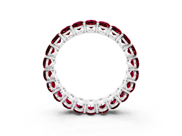 White gold Oval Cut Garnet Eternity Band with Shared Prong Setting