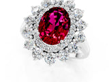 White gold Oval Cut Garnet Floral Double Halo Engagement Ring with Prong Setting_97