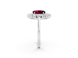 White gold Oval Cut Garnet Floral Double Halo Engagement Ring with Prong Setting_98