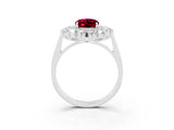 White gold Oval Cut Garnet Floral Double Halo Engagement Ring with Prong Setting_99