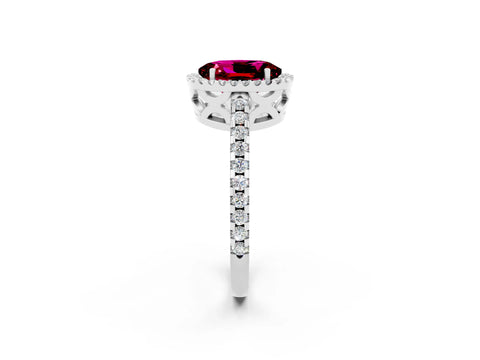 White gold Oval Cut Garnet Halo Engagement Ring with Pavé Band and Prong Setting_14