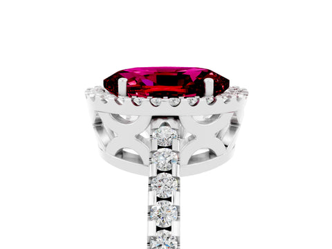 White gold Oval Cut Garnet Halo Engagement Ring with Pavé Band and Prong Setting_17