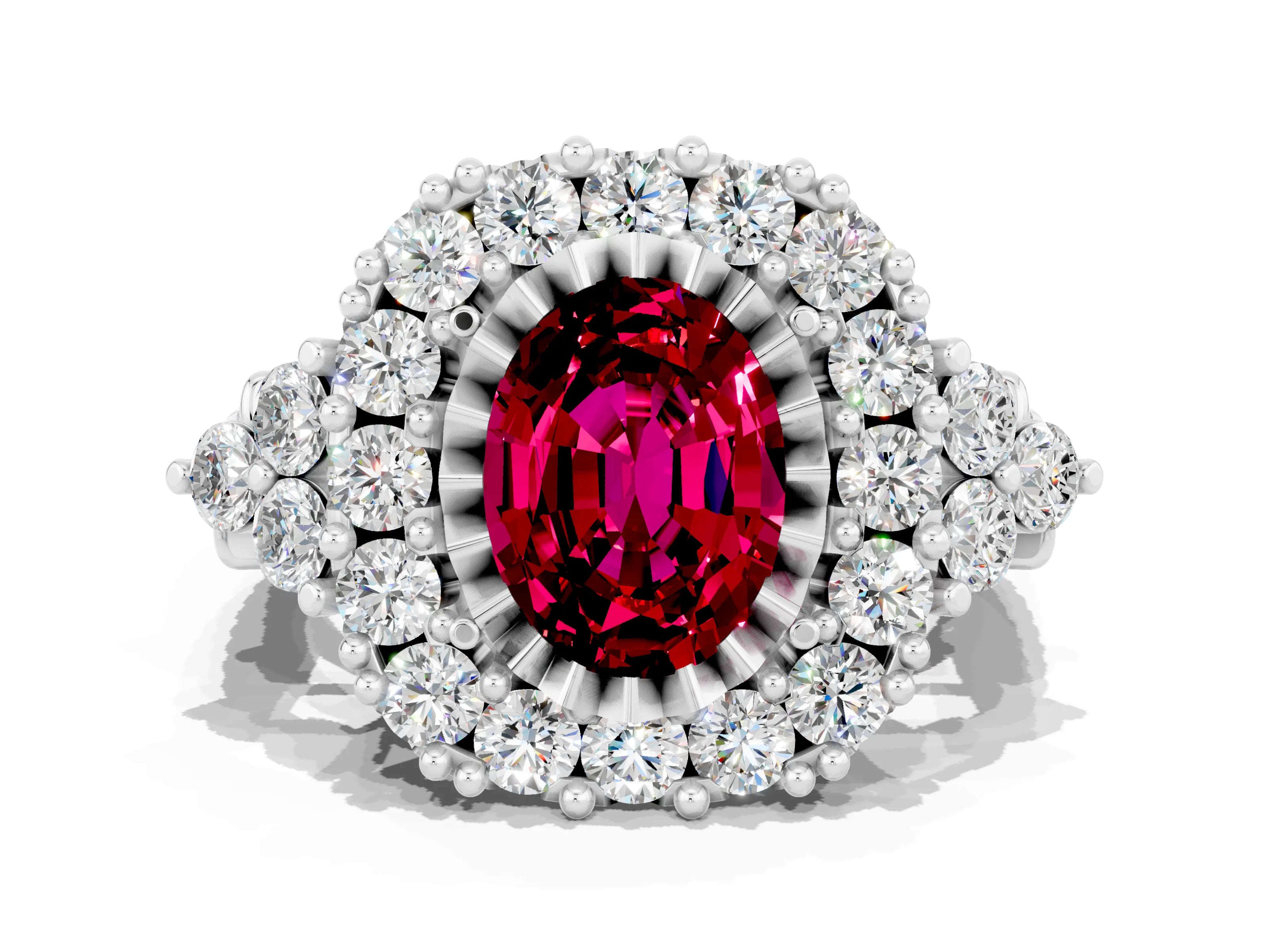 White gold Oval Cut Garnet Halo Ring with Pavé Band and Four-Prong Setting_30