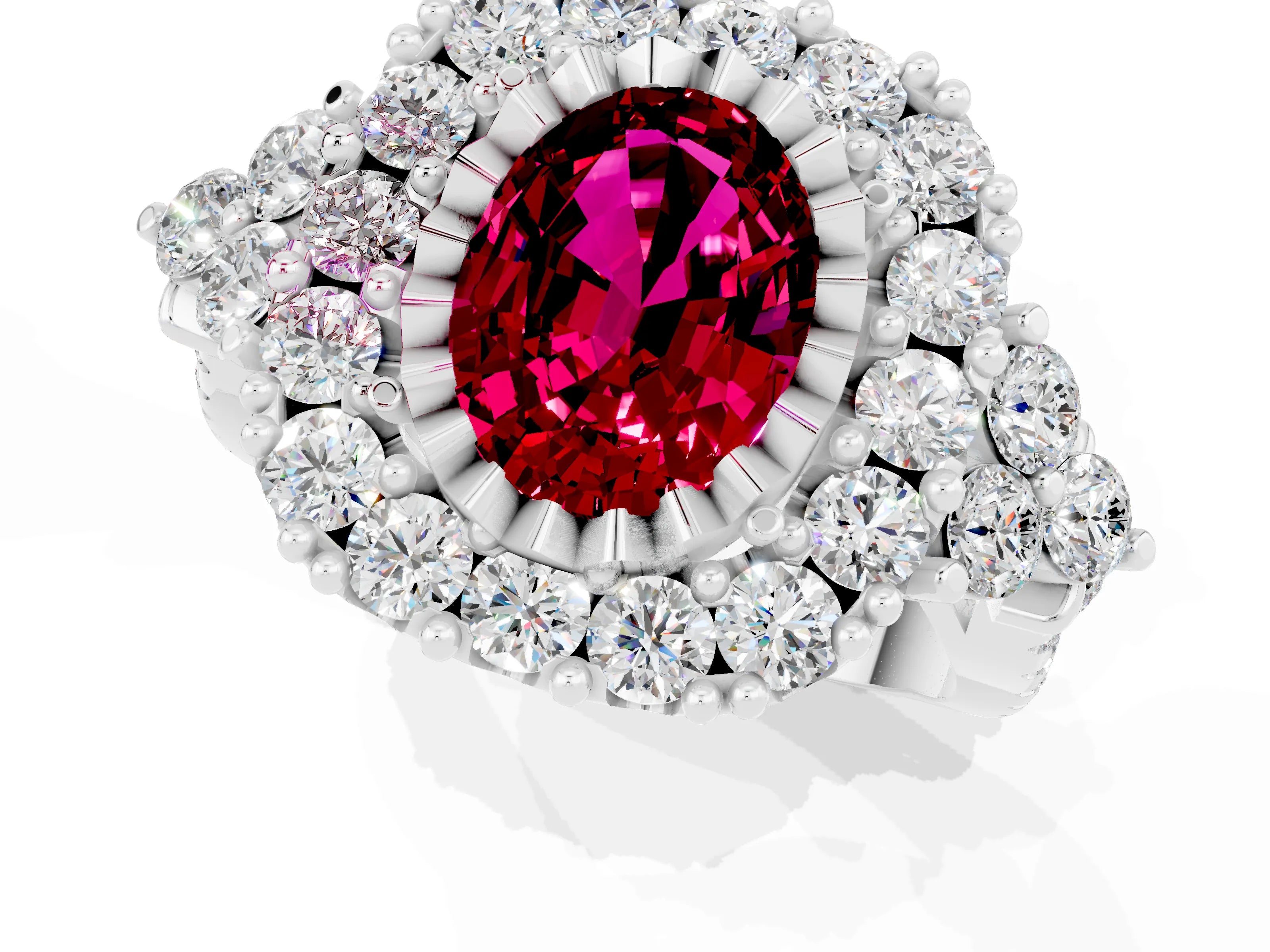 White gold Oval Cut Garnet Halo Ring with Pavé Band and Four-Prong Setting_31