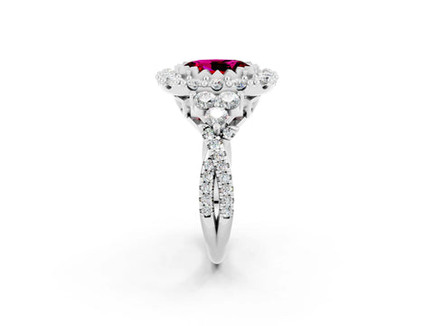 White gold Oval Cut Garnet Halo Ring with Pavé Band and Four-Prong Setting_32