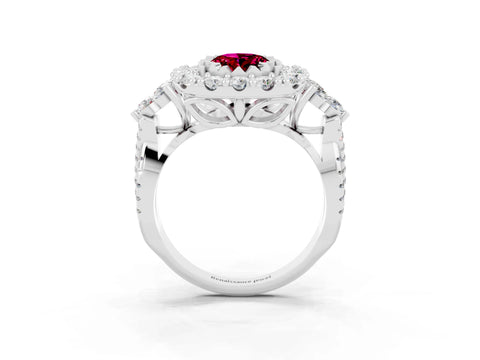 White gold Oval Cut Garnet Halo Ring with Pavé Band and Four-Prong Setting_33