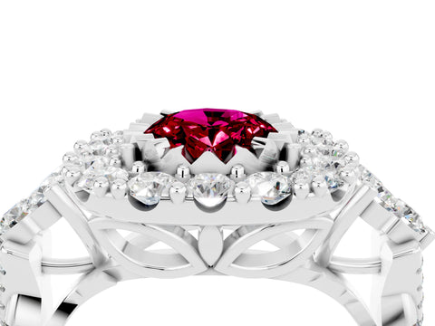 White gold Oval Cut Garnet Halo Ring with Pavé Band and Four-Prong Setting_34
