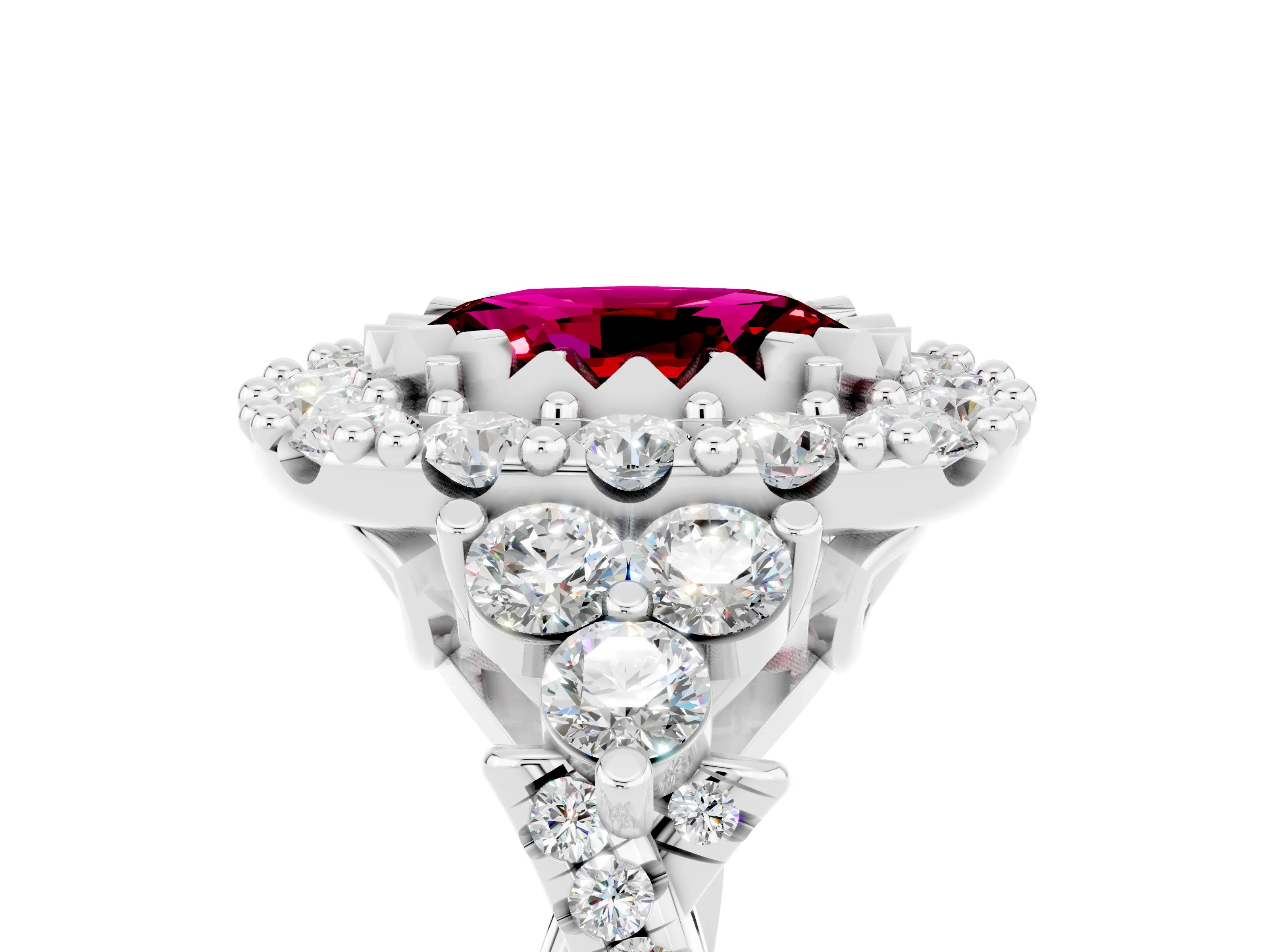 White gold Oval Cut Garnet Halo Ring with Pavé Band and Four-Prong Setting_35