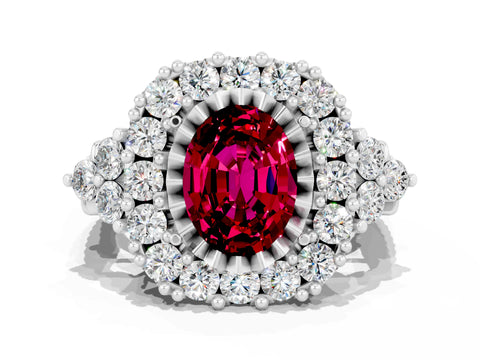 White gold Oval Cut Garnet Halo Ring with Pavé Band and Four-Prong Setting_36