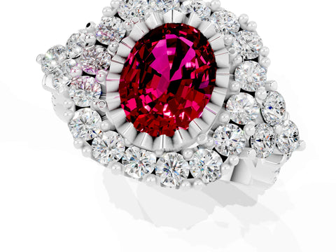 White gold Oval Cut Garnet Halo Ring with Pavé Band and Four-Prong Setting_37