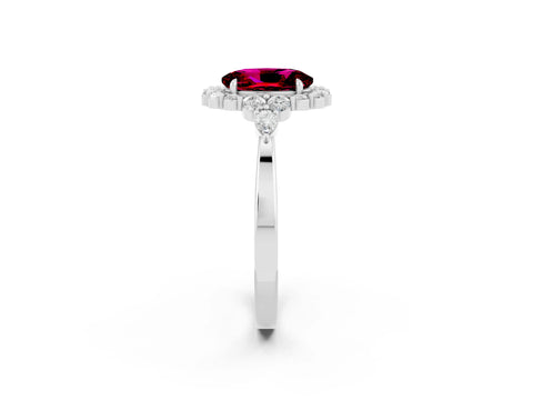 White gold Oval Cut Garnet Halo Ring with Pear Side Stones and Prong Setting_26
