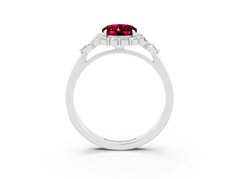 White gold Oval Cut Garnet Halo Ring with Pear Side Stones and Prong Setting_27