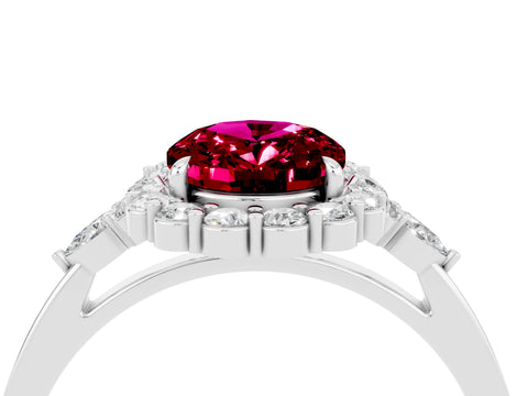 White gold Oval Cut Garnet Halo Ring with Pear Side Stones and Prong Setting_28