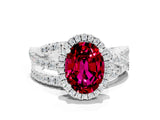 White gold Oval Cut Garnet Halo Ring with Round Split Shank and Prong Setting_60