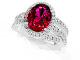 White gold Oval Cut Garnet Halo Ring with Round Split Shank and Prong Setting_61