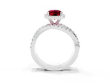 White gold Oval Cut Garnet Halo Ring with Round Split Shank and Prong Setting_63