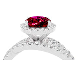 White gold Oval Cut Garnet Halo Ring with Round Split Shank and Prong Setting_64