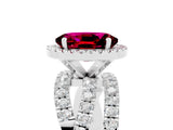 White gold Oval Cut Garnet Halo Ring with Round Split Shank and Prong Setting_65