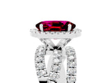 White gold Oval Cut Garnet Halo Ring with Round Split Shank and Prong Setting_71