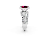 White gold Oval Cut Garnet Halo Ring with Round Split Shank and Prong Setting_74
