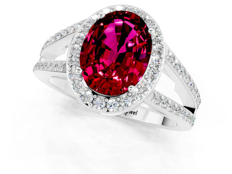 White gold Oval Cut Garnet Halo Ring with Split Shank U-Prong Band and Four-Prong Setting_1