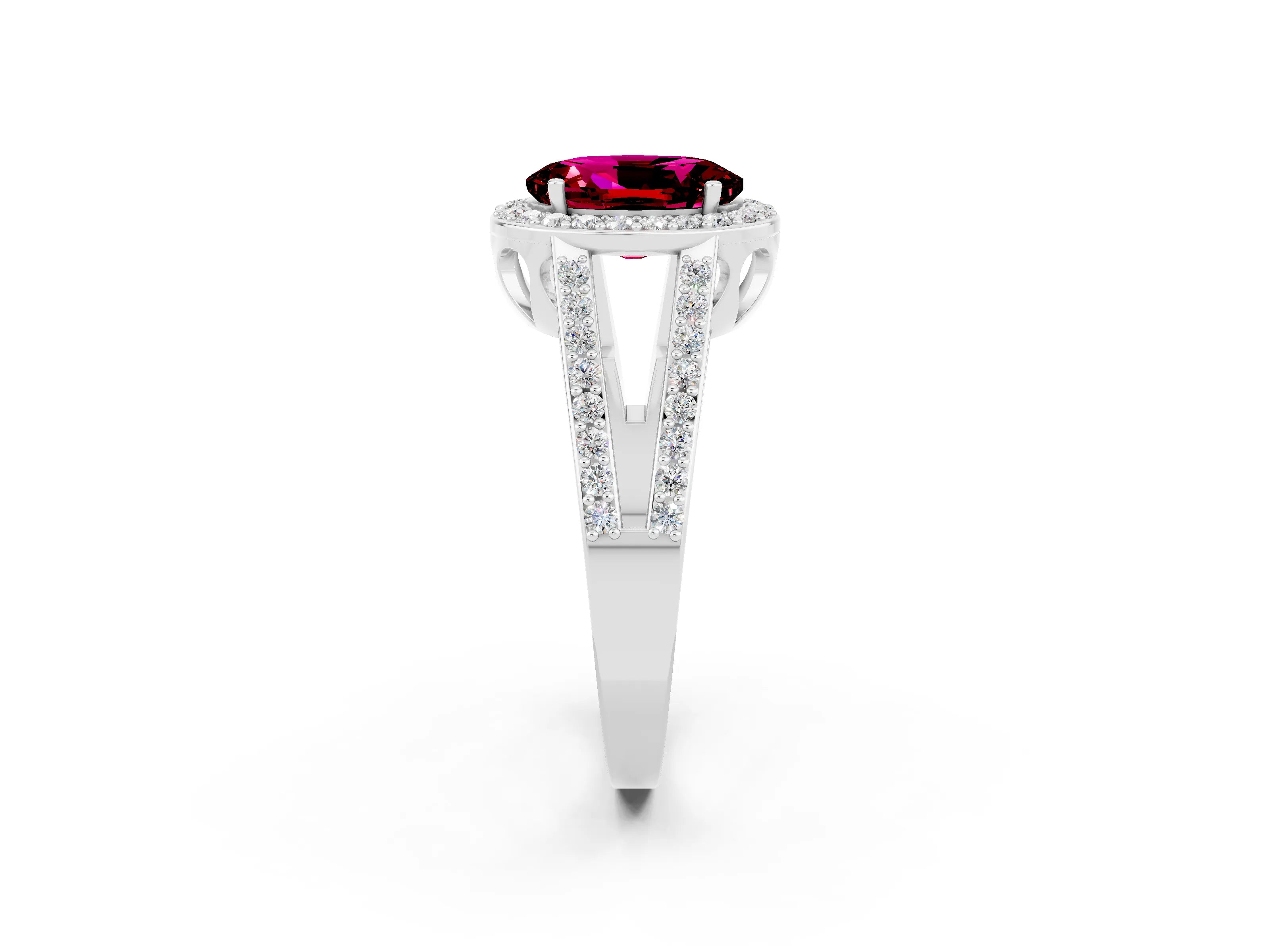 White gold Oval Cut Garnet Halo Ring with Split Shank U-Prong Band and Four-Prong Setting_2