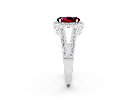 White gold Oval Cut Garnet Halo Ring with Split Shank U-Prong Band and Four-Prong Setting_2