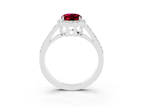 White gold Oval Cut Garnet Halo Ring with Split Shank U-Prong Band and Four-Prong Setting_3