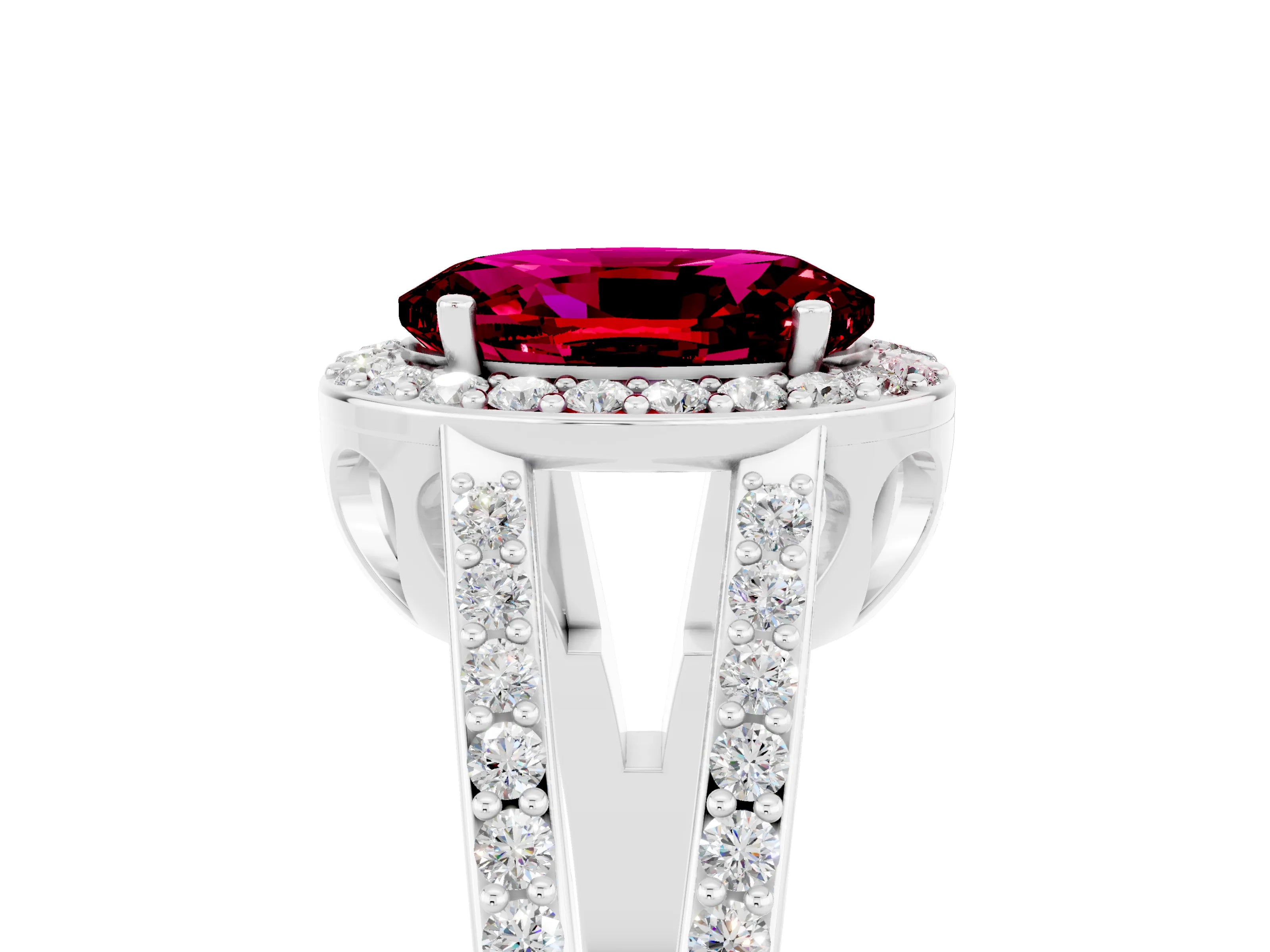 White gold Oval Cut Garnet Halo Ring with Split Shank U-Prong Band and Four-Prong Setting_5