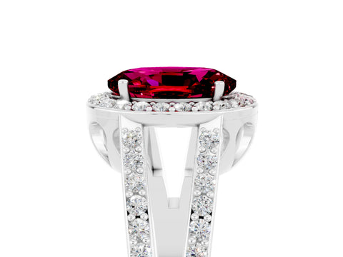 White gold Oval Cut Garnet Halo Ring with Split Shank U-Prong Band and Four-Prong Setting_5