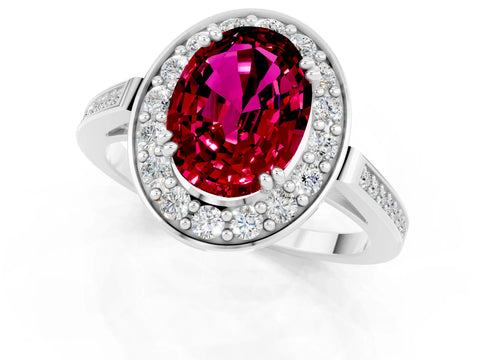 White gold Oval Cut Garnet Halo Ring with Split Shank and Four-Prong Setting_1