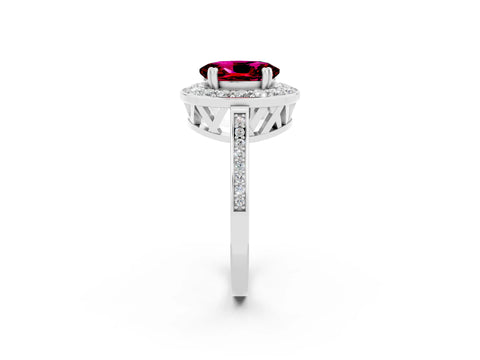 White gold Oval Cut Garnet Halo Ring with Split Shank and Four-Prong Setting_2