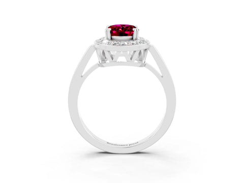 White gold Oval Cut Garnet Halo Ring with Split Shank and Four-Prong Setting_3