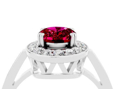 White gold Oval Cut Garnet Halo Ring with Split Shank and Four-Prong Setting_4
